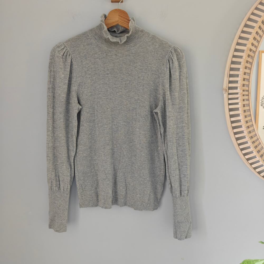 La Vie Rebecca Taylor Grey Cozy Turtleneck Ruffle Puff Sleeve Wool S